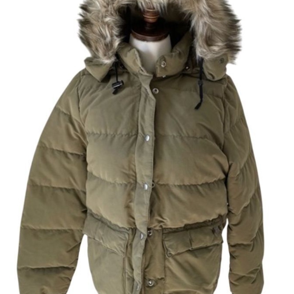 Denim & Supply Ralph Lauren Green Puffer Jacket Faux Fur Hood